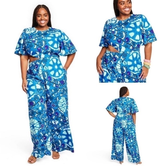 RHODE X Target Large Zinnia Floral Print Bell Sleeve Cut Out Jumpsuit NEW! - Picture 2 of 3